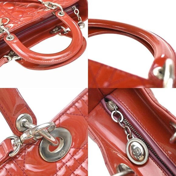 CHRISTIAN DIOR Lady Cannage 2Way Shoulder Hand Bag Patent Leather Red 45RP003 - Picture 8 of 16